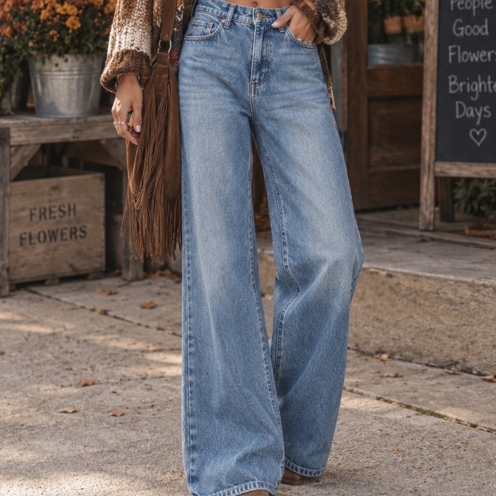 LOFT The Wide Leg Jeans Medium Wash High Rise Denim Pants Size 30/10 Grunge